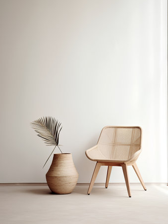 Modern living room interior with wicker chair and plant. 3d renderの素材
