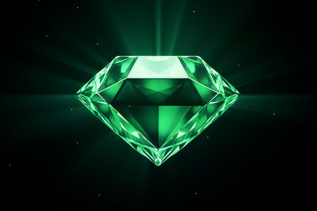 Diamond on green background. 3d rendering, 3d illustration.の素材