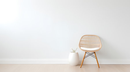 3d render of a living room interior with a wicker chairの素材