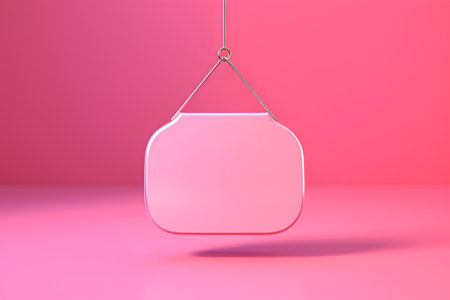 Empty hanging signboard on pink background. 3d render illustration.の素材