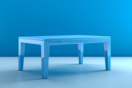 3d render of blue table over blue background. Minimalistic designの素材