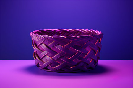 Wicker basket on a purple background. 3d render. Illustrationの素材
