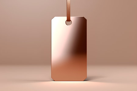 Blank copper price tag on brown background. 3D rendering.の素材