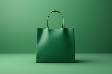 Green shopping bag on a green background. 3d render illustration.の素材