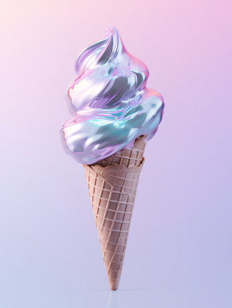 Ice cream in a waffle cone, 3d rendering. Computer digital drawing.の素材