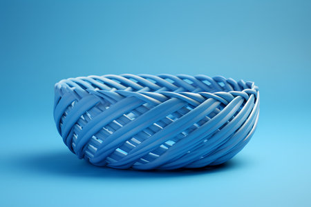 Abstract 3d rendering of wicker ball isolated on blue background.の素材
