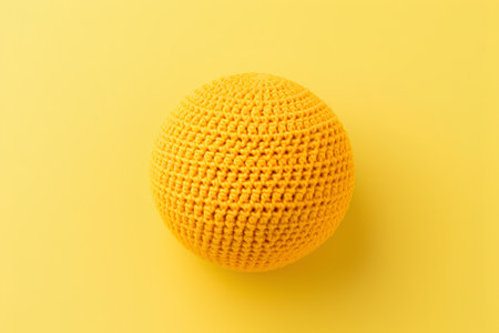 Yellow knitted ball on a yellow background. Minimal concept.の素材