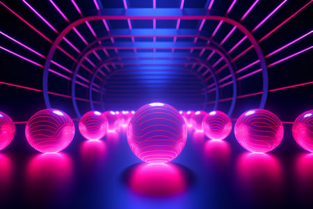 Abstract background with glowing spheres. 3d rendering, 3d illustration.の素材