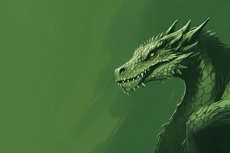 Green dragon on a green background. Vector illustration. Eps 10.の素材