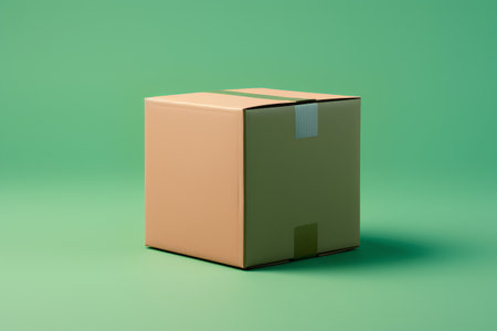 Brown cardboard box mockup on green background. 3d rendering.の素材