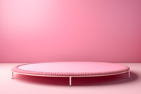 3D rendering of a pink round podium in a room with pink wallsの素材