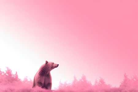 Bear on a background of the forest. 3D illustration. Horizontal.の素材