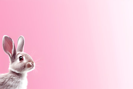 Rabbit on pink background with copy space. Easter holiday concept.の素材