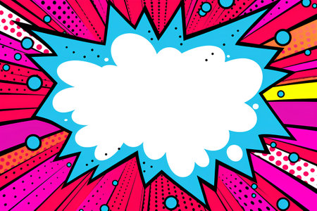 Pop art comics book style blank, layout template with clouds beams and isolated dots background.の素材