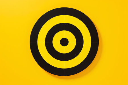 Target icon on a yellow background, 3d rendering, square imageの素材