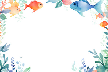 Beautiful vector card with watercolor fishes and plants on white backgroundの素材