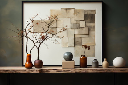 Mock up poster frame in modern interior background, 3d renderの素材