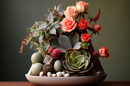 3d rendering of succulent plants in vase on wooden tableの素材