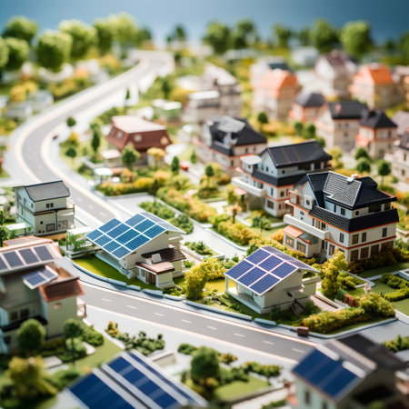 Miniature city with houses and solar panels. 3d rendering.の素材