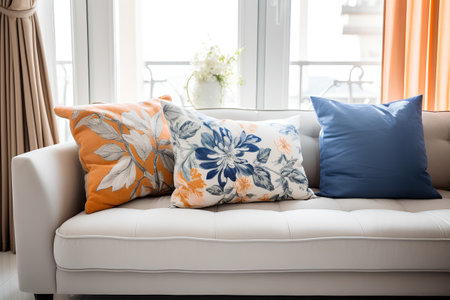 Colorful pillows on sofa in living room, interior design conceptの素材