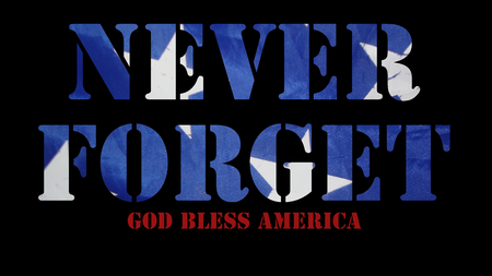 American Flag thru image of the words Never Forgetの写真素材