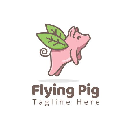 pig fly cute mascot. with nature leaf wings.のイラスト素材
