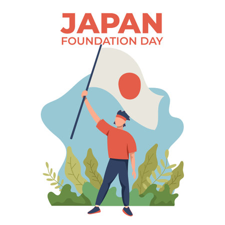 Japan foundation day illustration with flagのイラスト素材