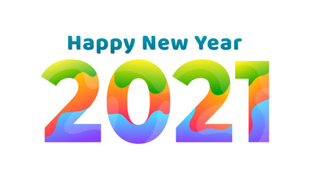 Happy new year 2021 text decoration fluid design abstractのイラスト素材