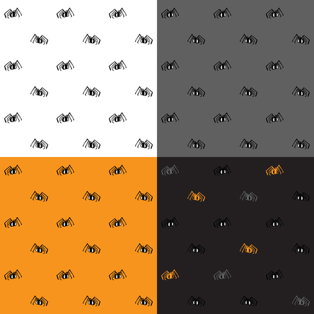 Set of seamless vector patterns with spiders. Seamless background for halloween. Good for packaging design, thematical backgroundのイラスト素材