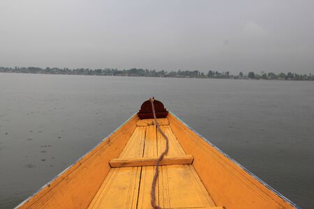 on a colored boat on Lake Dalの写真素材