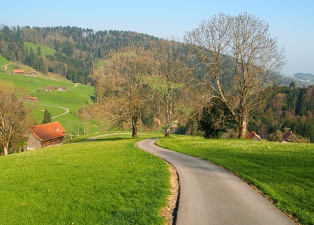 Local road in farm village Apennsell, St. Gallen, Switzerlandの写真素材