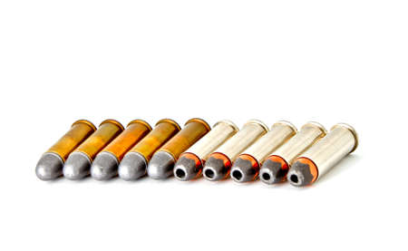 Set of bullets for revolver handgun, studio shot
