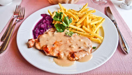 pork steak in restaurantの写真素材