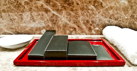bath accessory in hotel's bathroomの写真素材