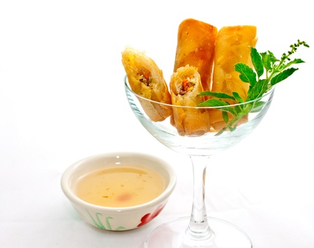 cocktail springroll with sweet plum sauce