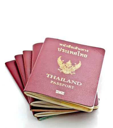 Thai passport on white backgroundの写真素材