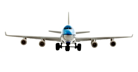 blue model airplane on white background の写真素材