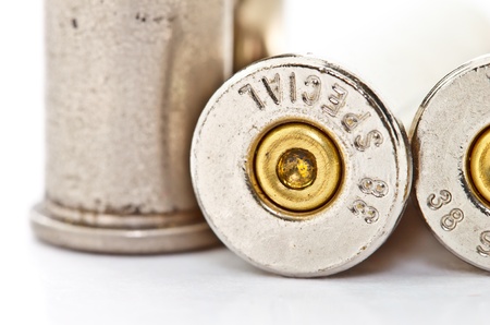 closeup of  38 special revolver handgun bullet  used の写真素材