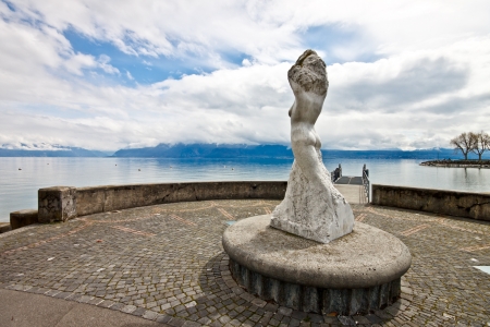 lady sculpture at Lake Geneva, Lausanne, Switzerlandの写真素材
