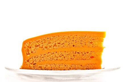 Thai tea soft layer cake on white background