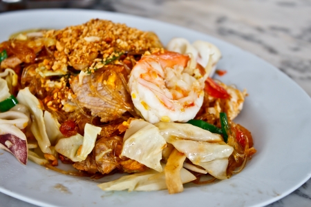 fried noodle with seafood or Padthai, the famous Thai foodの写真素材