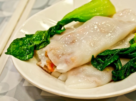 Hong Kong food, fresh spring roll with vegetableの写真素材