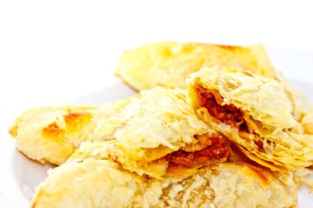 sweet pork pie on white backgroundの写真素材