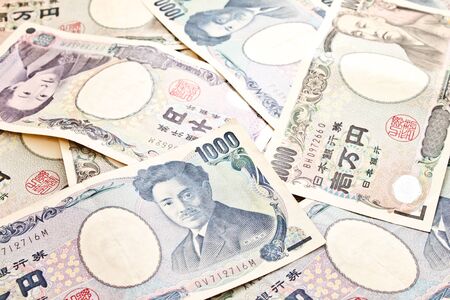 Japan notes backgroundの写真素材