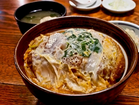 Japanese rice bowl with deep fried pork or Kutsudonの写真素材