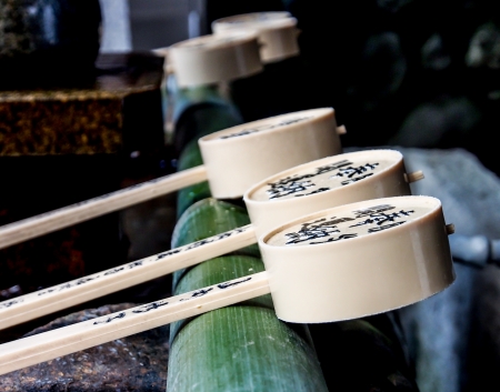 ladles for purification at Japanese shinto shrineのeditorial素材