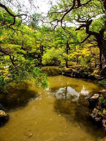 Japanese garden at Ginkakuji temple, Kyoto, Japanのeditorial素材