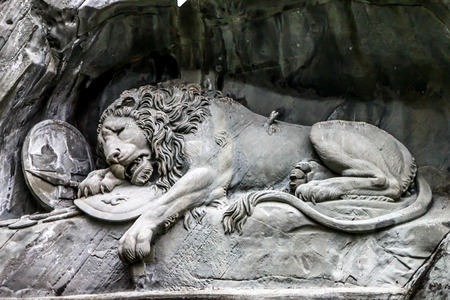 the famous lion sculpture of Lucern, Switzerlandの写真素材