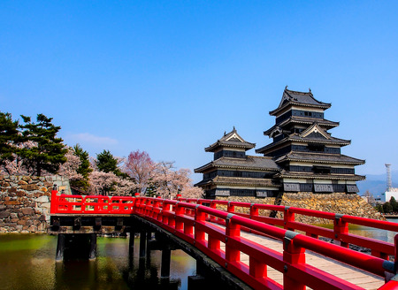 Matsumoto castle with blue sky, Japanのeditorial素材