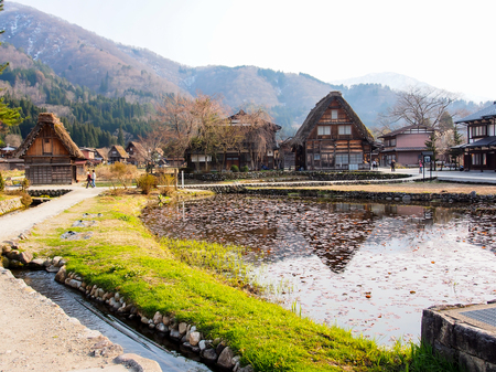 Japanese gassho house at UNESCO world heritage Shirakawago village, Japanのeditorial素材